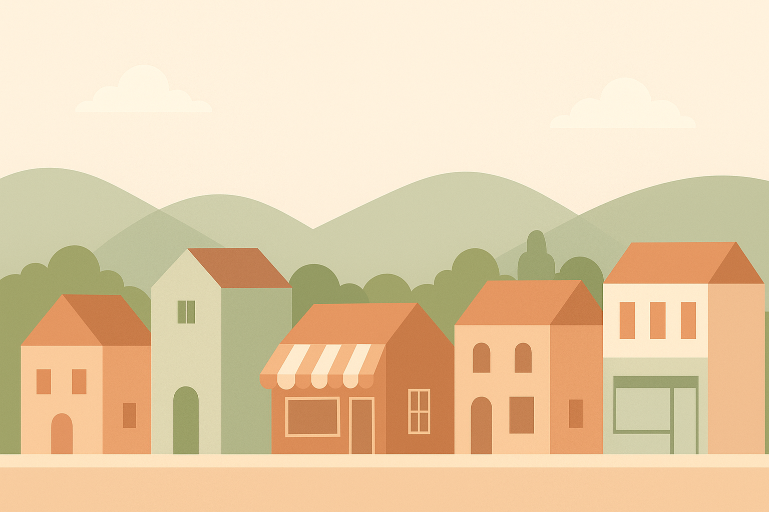 Illustration d'un village avec des commerces